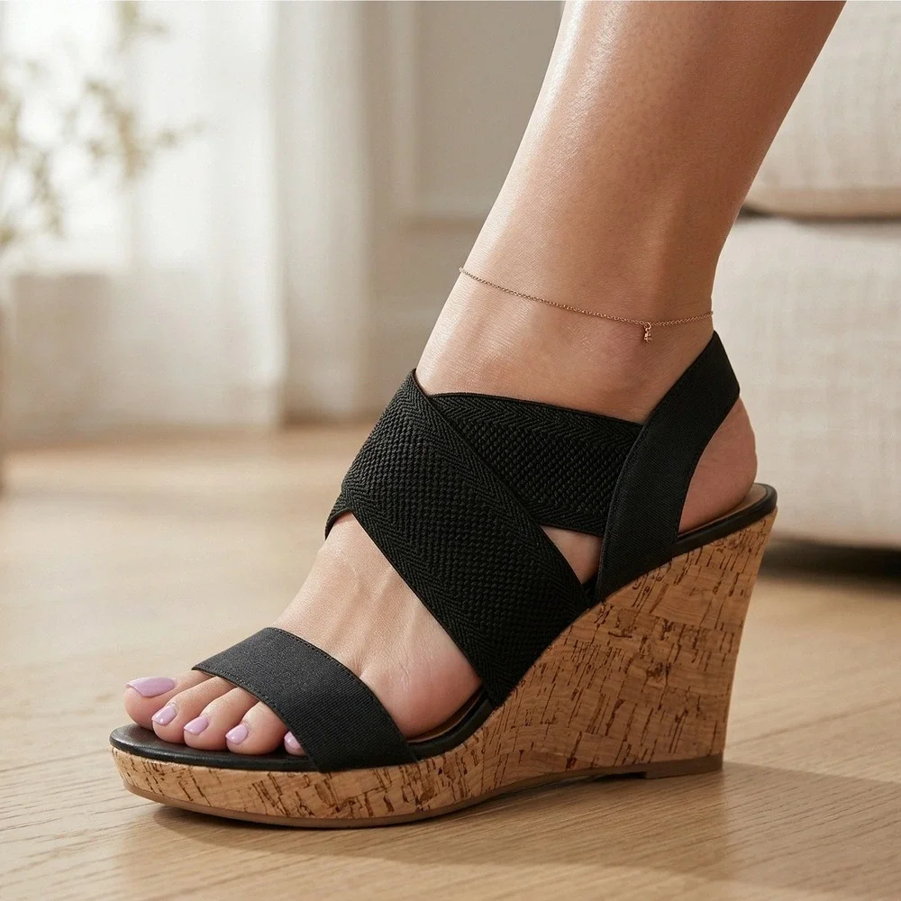 Charles by CHARLES DAVID Wedge Platform Espadrille Sandals - Picture 1 of 8